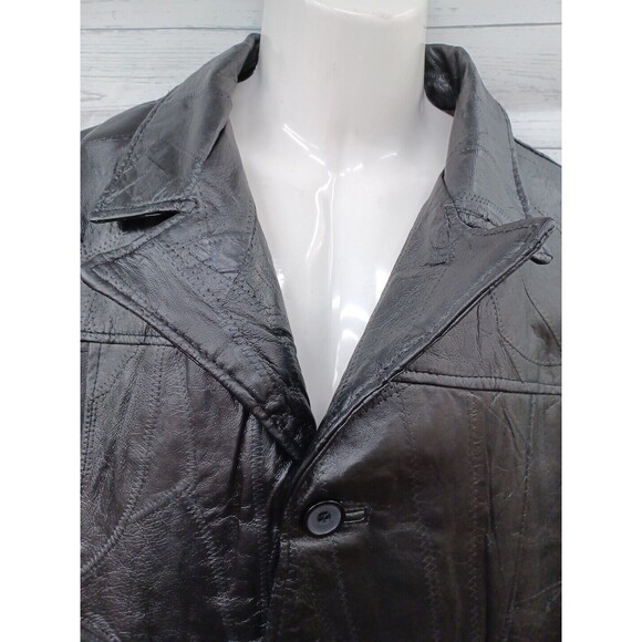 Vtg Haband Executive Collection Mens Leather Jacket Black Patch Work Sz L - Picture 2 of 11
